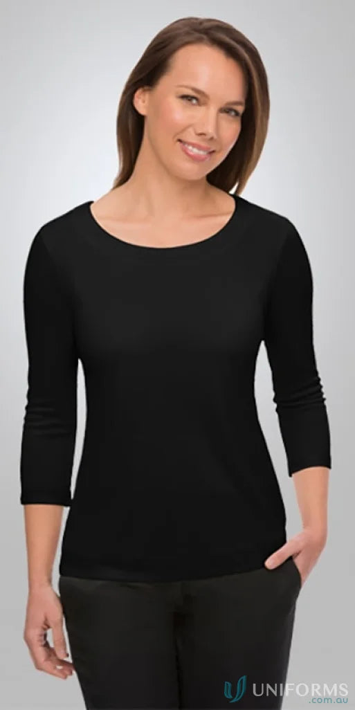 Woman in black stretch Smartknit Top ideal for workwear and uniforms