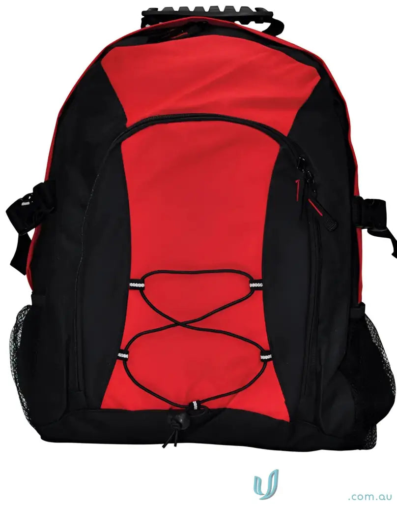Red and black Smartpack Backpack with bungee cords for winning spirit and personal style