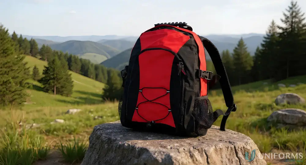 Smartpack Backpack with red and black design, external cords, mesh pockets for winning spirit and personal style