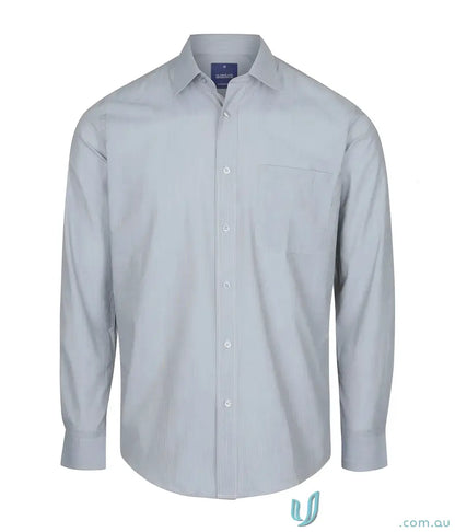 Light blue long sleeve easy iron dress shirt with chest pocket for uniforms