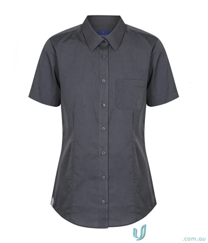 Gray short-sleeved Smith End SS Shirt for women with easy iron style