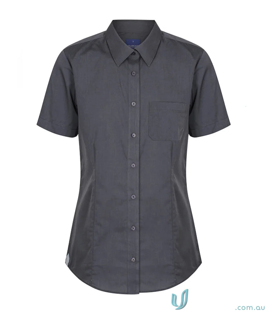 Gray short-sleeved Smith End SS Shirt for women with easy iron style