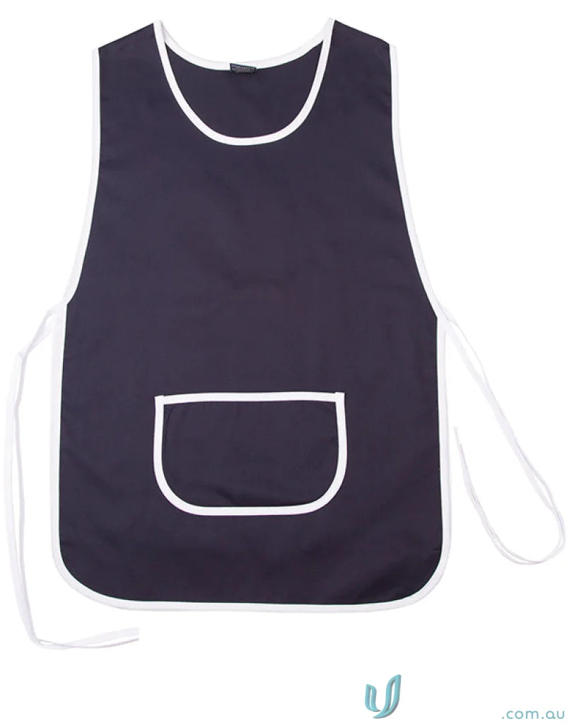Navy blue ladies smock apron with white trim, perfect for winning spirit smock style