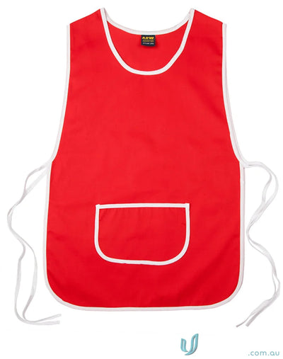 Red apron with white trim showing the winning spirit smock, AP05 Ladies Smock, ladies smock apron