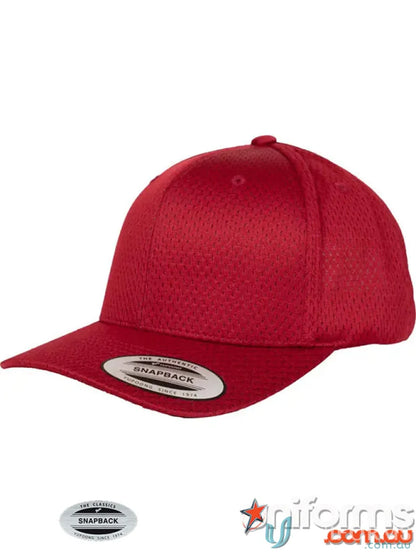 Red mesh sports cap for casual uniforms and sporty looks in Snapback Sports Cap collection
