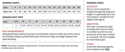 SoEzy Top clothing size chart and fit guide for work uniforms and workwear