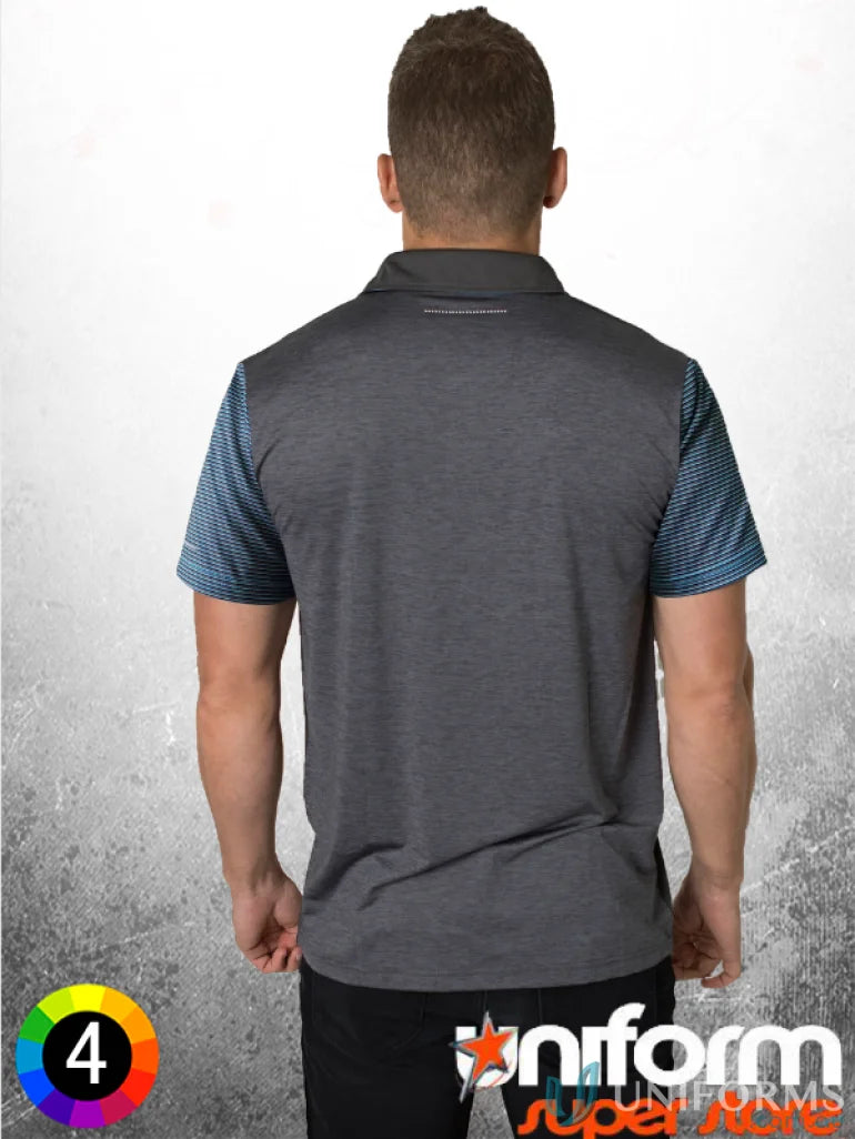 Gray polo shirt with patterned sleeves from Soft Touch Contrast Polo, best with Aegis Microbe Shield