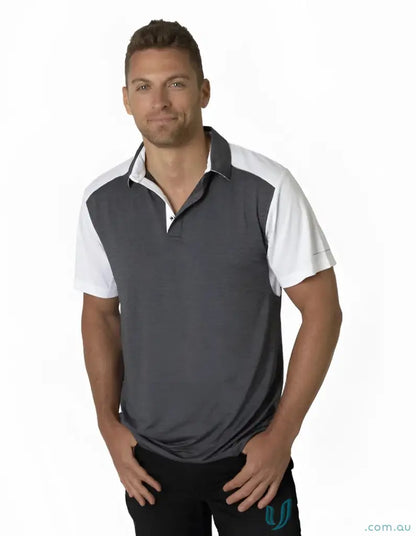 Men’s dark gray and white Soft Touch Shoulder Polo with Aegis Microbe Shield and CoolDry moisture management
