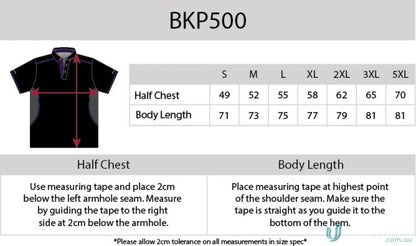 Apparel size chart for Soft Touch Stripe Polo with aegis microbe shield and CoolDry moisture management
