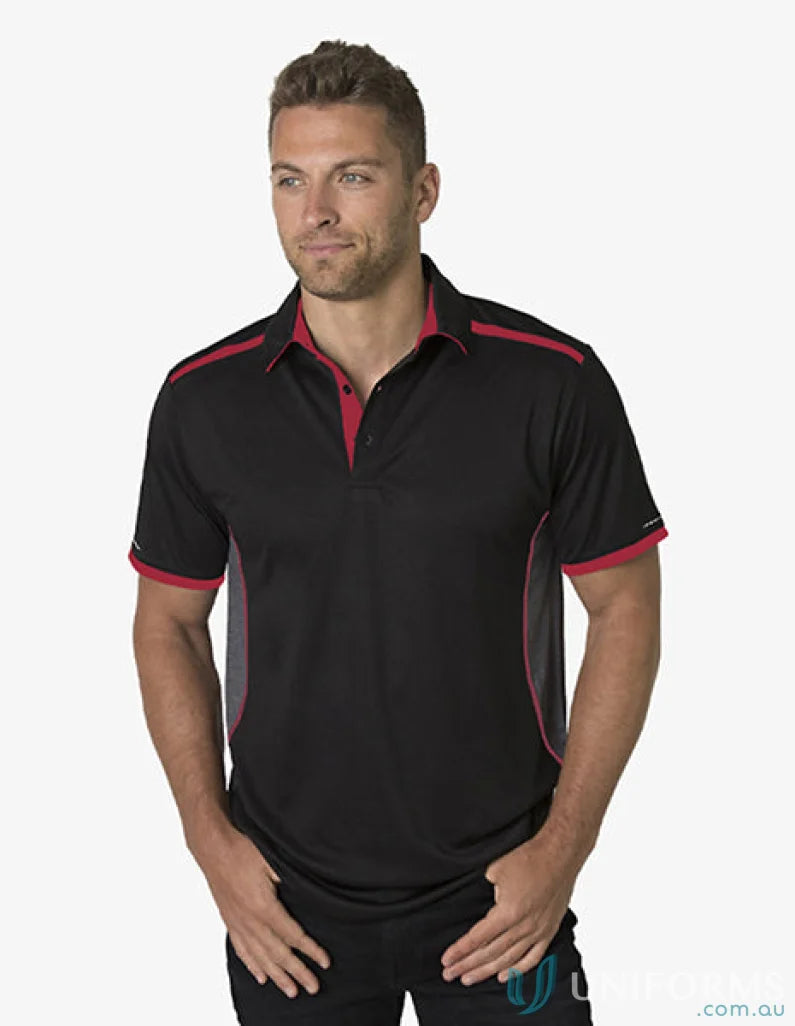Black and red Soft Touch Stripe Polo shirt with aegis microbe shield and cooldry moisture management