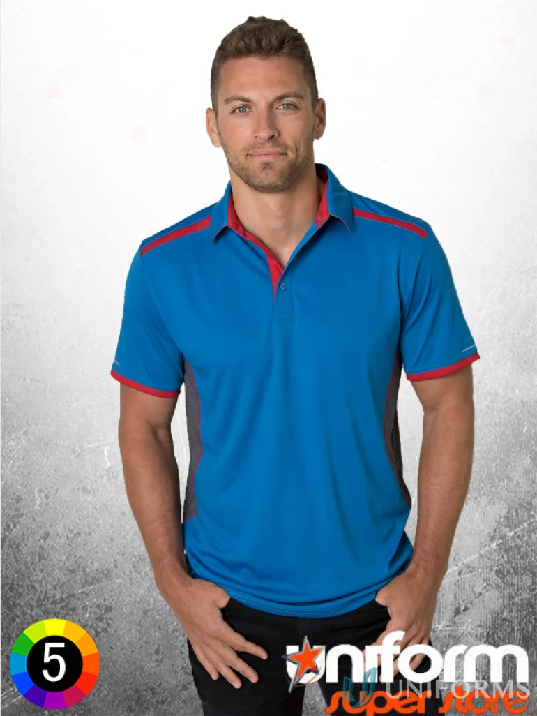 Blue and red polo shirt from Soft Touch Stripe Polo with aegis microbe shield tech