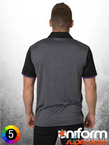 Gray and black Soft Touch Stripe Polo with aegis microbe shield and cooldry tech