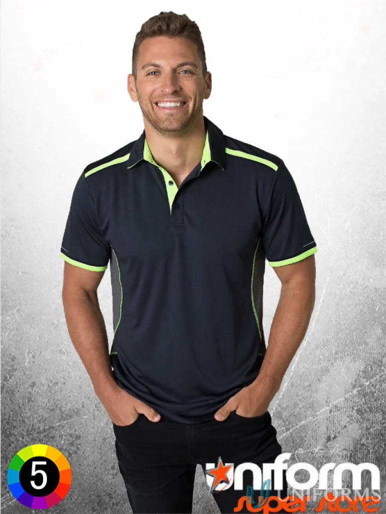 Navy and lime green Soft Touch Stripe Polo with aegis microbe shield and CoolDry moisture management
