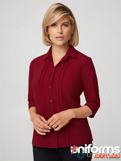 Burgundy Sophia Top with three-quarter sleeves, perfect fit, soft fabric for work casuals