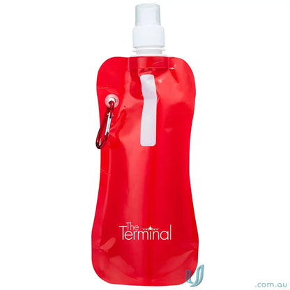Red 500ml collapsible water pouch with Carabiner Clip for easy on-the-go hydration