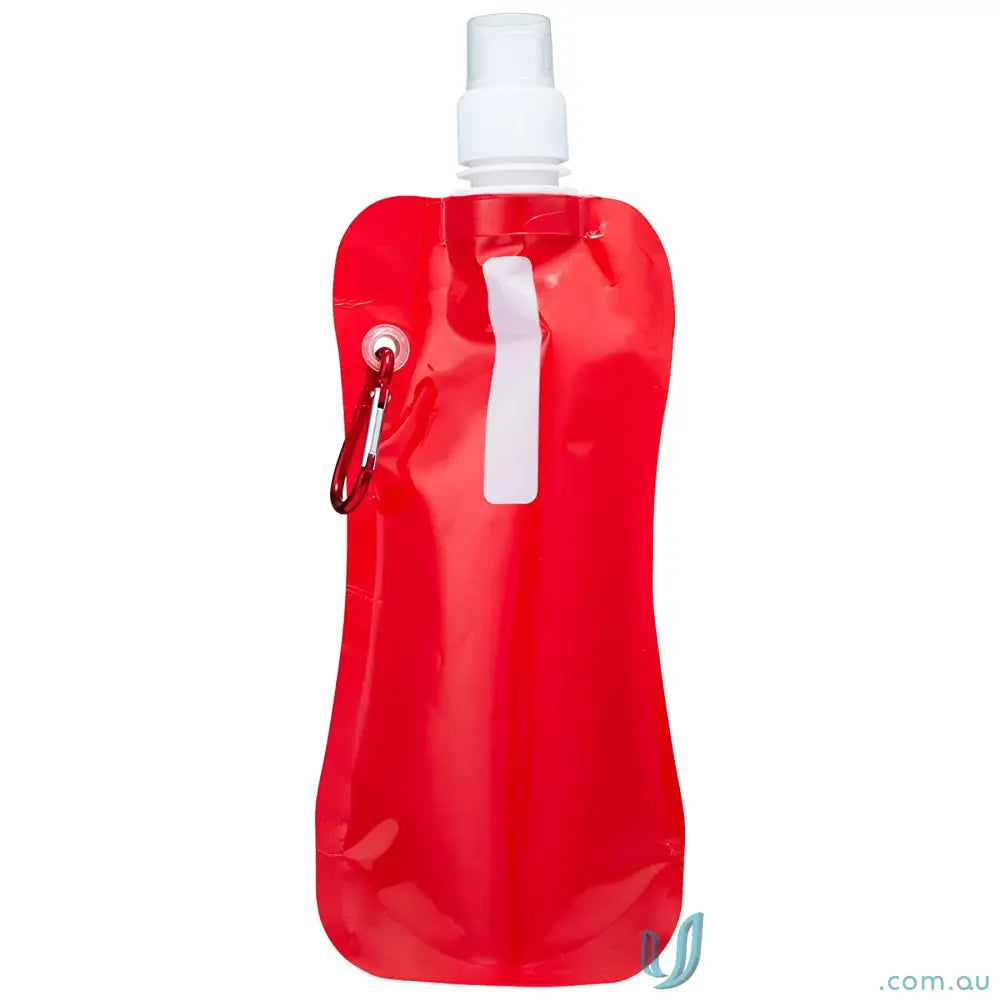 Red 500ml collapsible water pouch with carabiner clip for easy on-the-go hydration