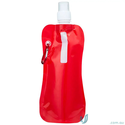 Red 500ml collapsible water pouch with carabiner clip for easy on-the-go hydration