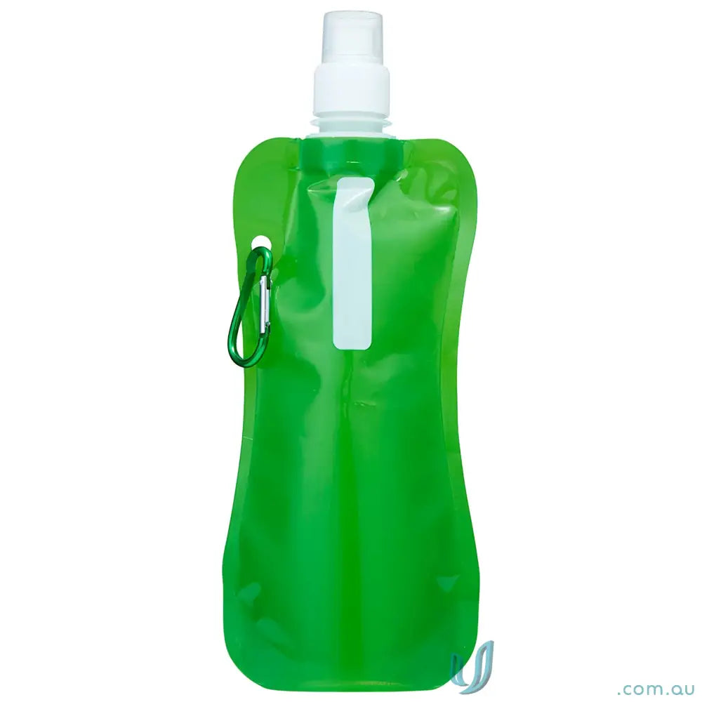 Green 500ml collapsible water pouch with carabiner clip for easy carrying
