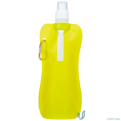 Yellow 500ml collapsible water pouch with carabiner clip for easy carrying