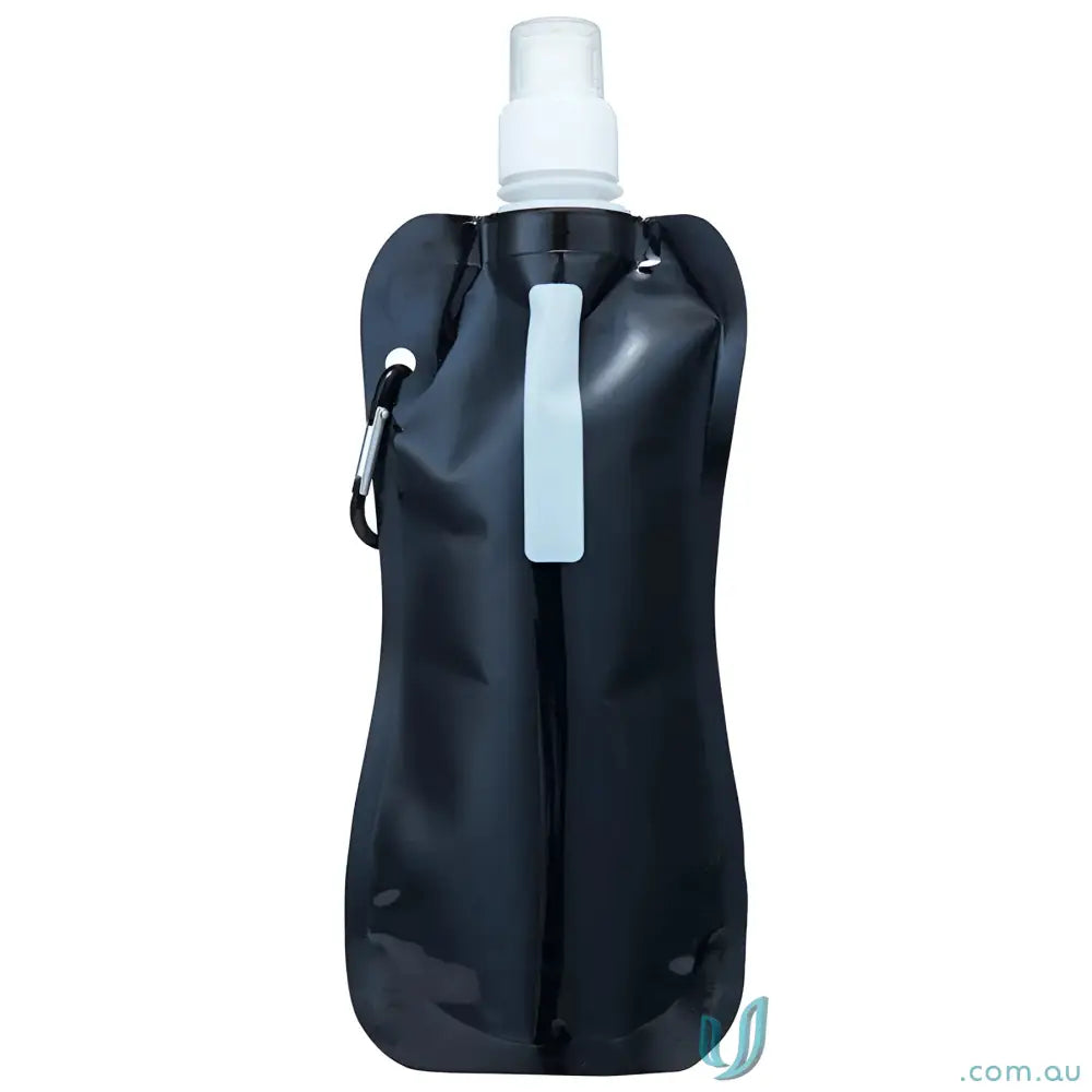 Black collapsible water pouch 500ml with carabiner clip for on-the-go hydration