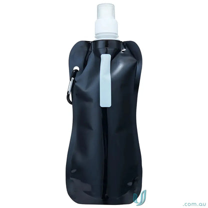Black collapsible water pouch 500ml with carabiner clip for on-the-go hydration