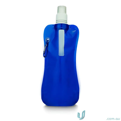 Blue 500ml collapsible water pouch with carabiner clip for on-the-go hydration