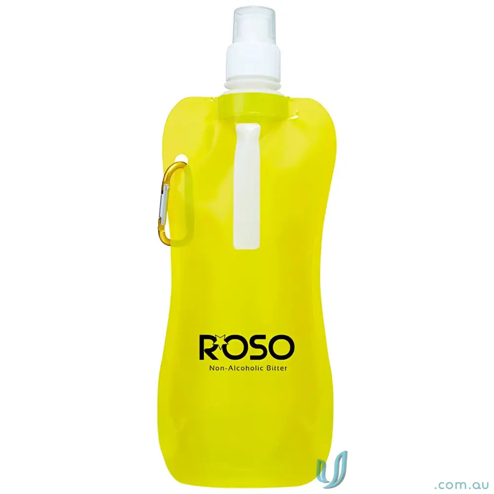 Yellow 500ml collapsible water pouch with carabiner clip for easy on-the-go hydration