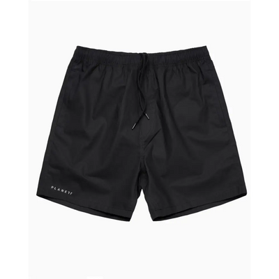 Black sorrento beach shorts with drawstring waistband and subtle white branding perfect for casual workwear uniforms