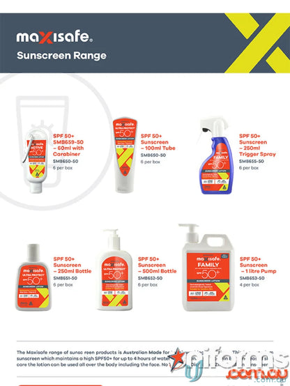 Maxisafe SPF 50+ Sunscreen Lotion 250ml fliptop for high sun protection and uniform coverage