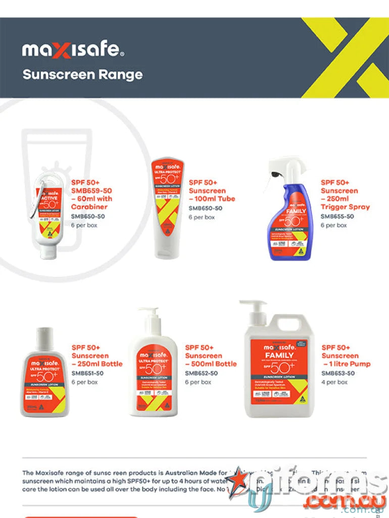 Maxisafe SPF 50+ Sunscreen Lotion 250ml fliptop for high sun protection and uniform coverage