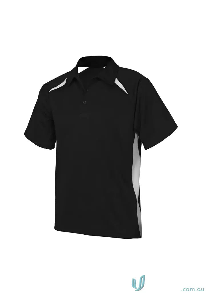 Black splice polo from Biz Collection Splice with white side and shoulder panels