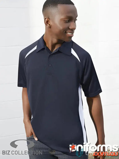 Dark blue Splice Polo with white side and shoulder panels from Biz Collection Splice