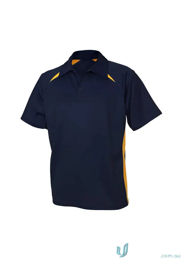 Splice Polo navy blue short-sleeved polo shirt with gold accents from Biz Collection Splice