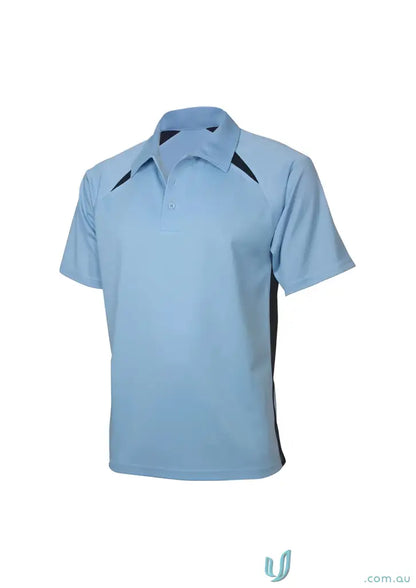 Light blue Splice Polo shirt with black side panels from Biz Collection Splice