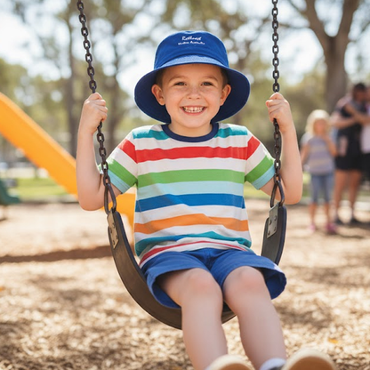 Sporties Twill Bucket Hat Childs in blue with white logo, brushed sports twill