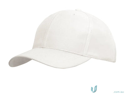 Plain white baseball cap from Sports Ripstop Cap, high stock range, wide fit