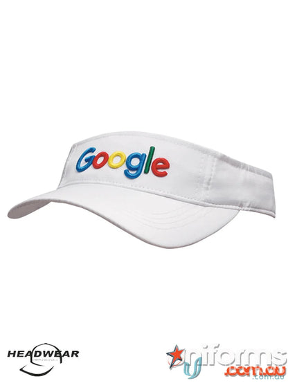 White visor with Google logo, perfect for high-quality sports uniforms and wide look