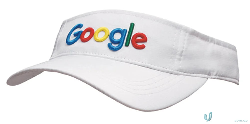High-quality white visor with Google logo, perfect for wide sports uniforms
