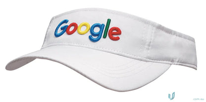 High-quality white visor with Google logo, perfect for wide sports uniforms