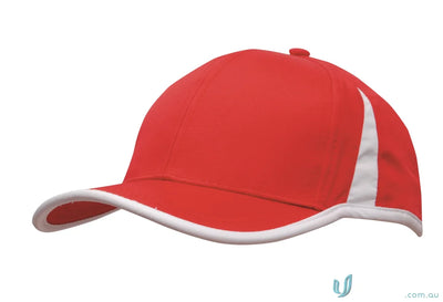 Red baseball cap with white trim from Sports Ripstop workwear and uniforms FAQ link