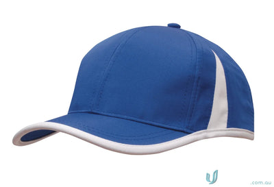 Royal blue baseball cap with white trim, perfect for uniforms or workwear, check faq link