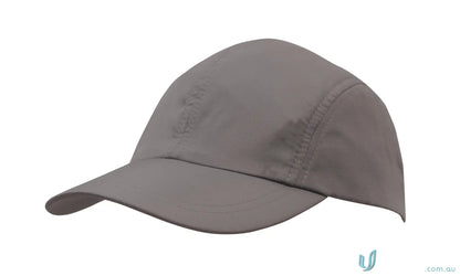 Lightweight grey five-panel baseball cap with embroidered logo, perfect for workwear or uniforms