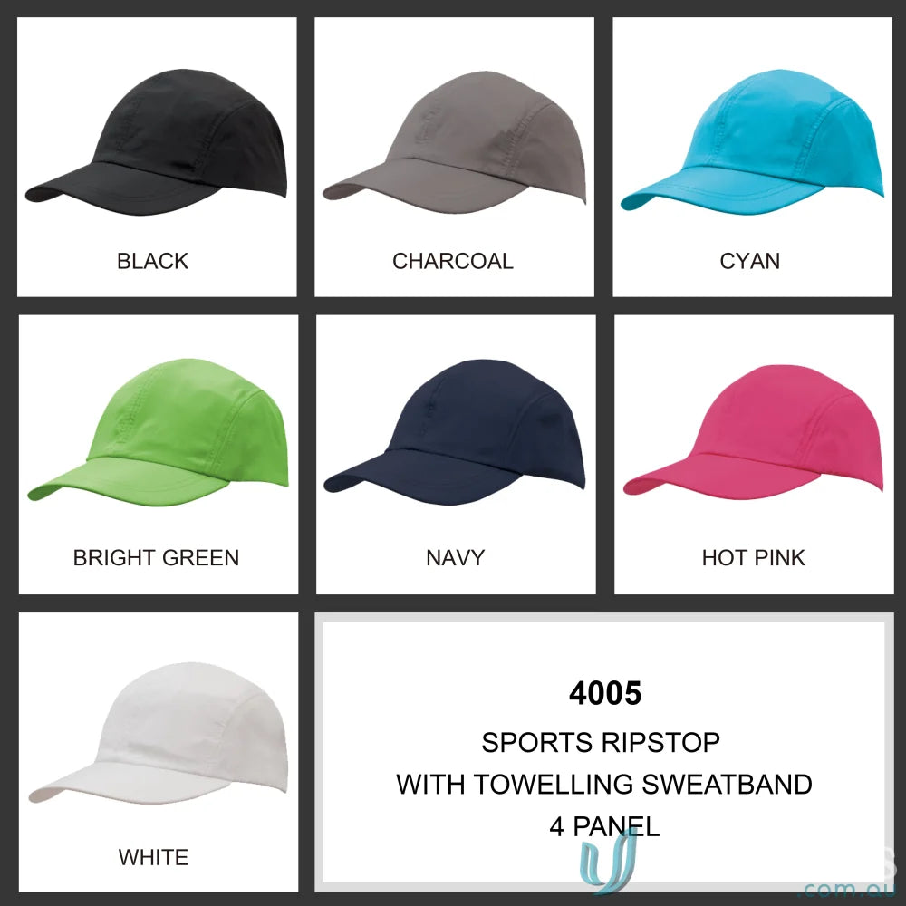 Colorful Sports Ripstop 4-panel caps with Towelling Sweatbands, perfect for uniforms or workwear