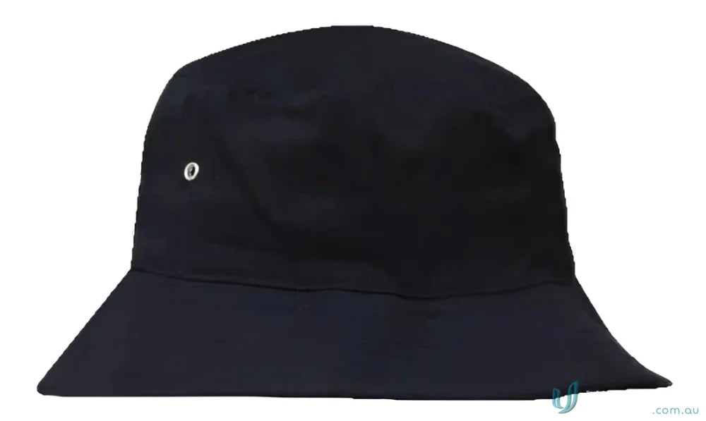 Black sports twill bucket hat shown in the Sports Twill Bucket Hat product image