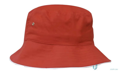 Red sports twill bucket hat with white trim for a casual look