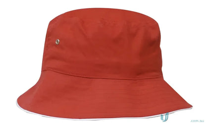 Red sports twill bucket hat with white trim for a casual look
