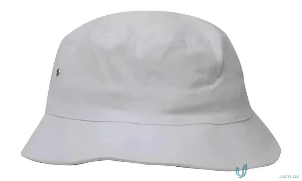 White sports twill bucket hat perfect for casual sunny days and outdoor looks