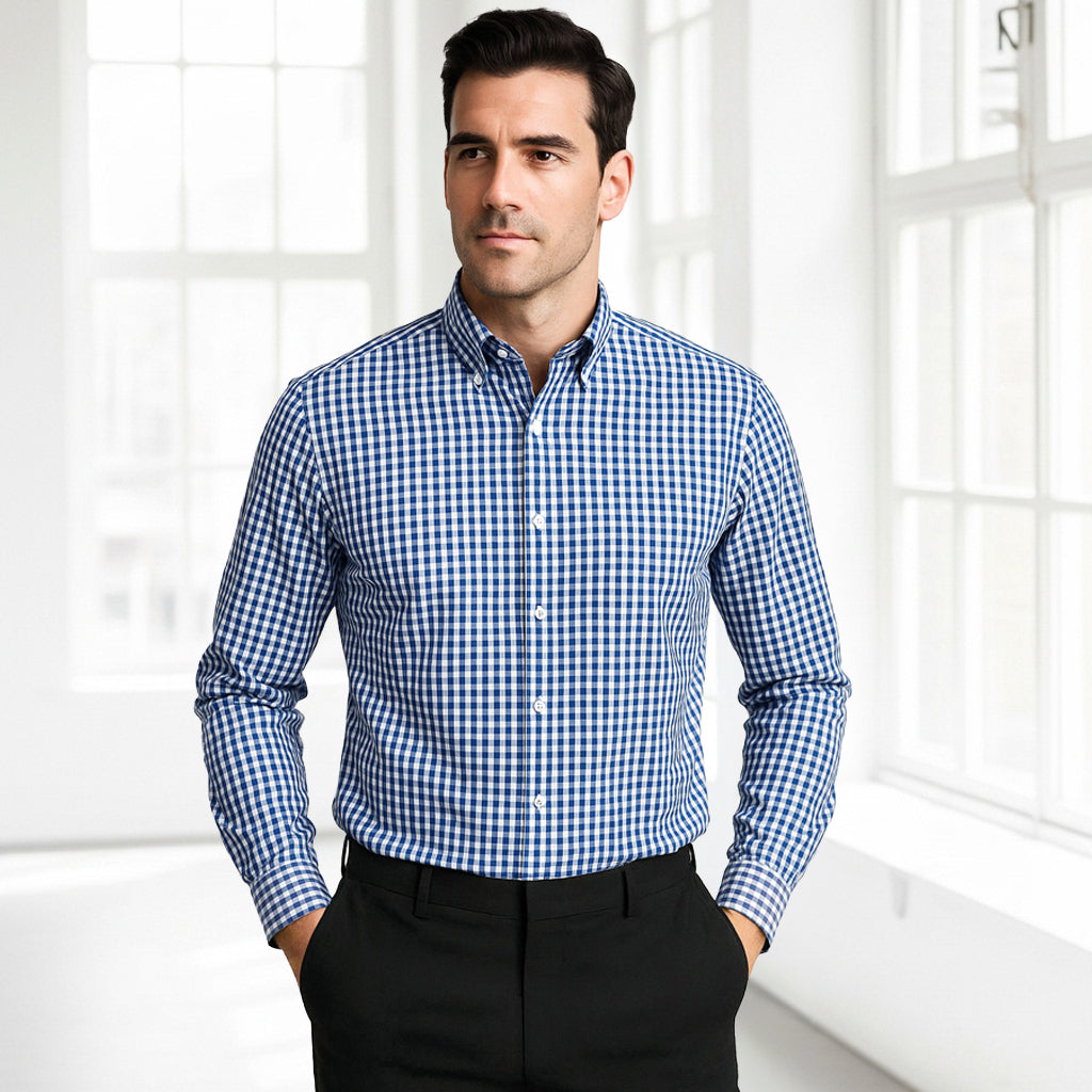 Springfield LS shirt in blue white checkered easy-care fabric