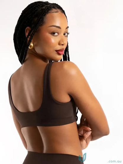 Brown bra top with square neckline perfect for stylish uniforms and casual looks