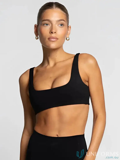 Black square neck sports bra from Square Neck Onyx Crop, perfect for casual uniforms